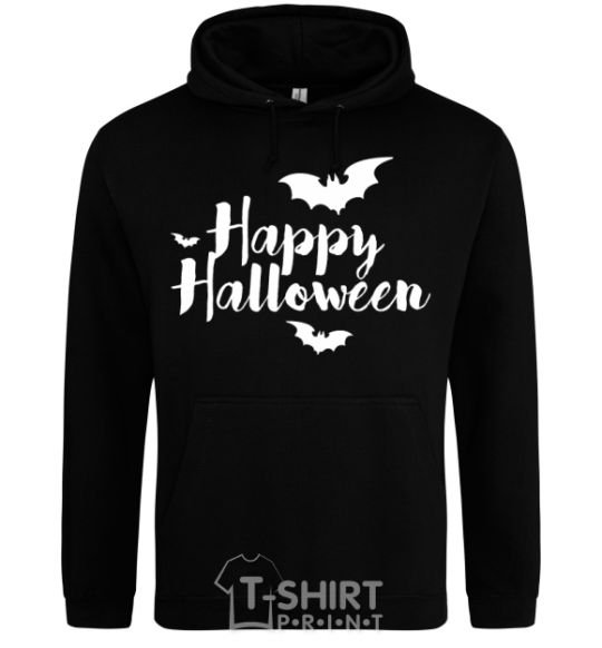 Мужская толстовка (худи) Happy Halloween text Черный фото