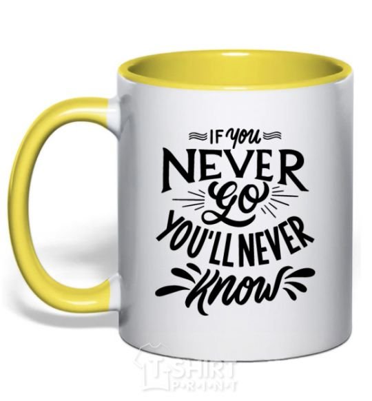 Mug with a colored handle If you never go you'll never know yellow фото
