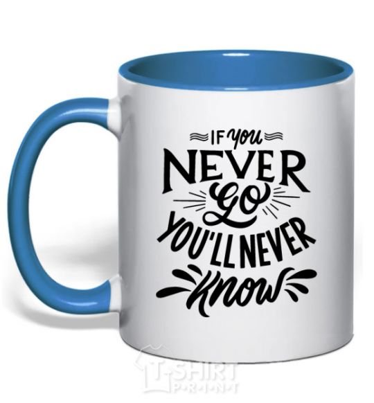 Mug with a colored handle If you never go you'll never know royal-blue фото