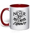 Mug with a colored handle If you never go you'll never know red фото