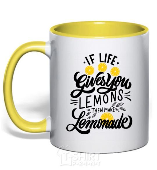 Mug with a colored handle If life gives you lemons then make lemonade yellow фото