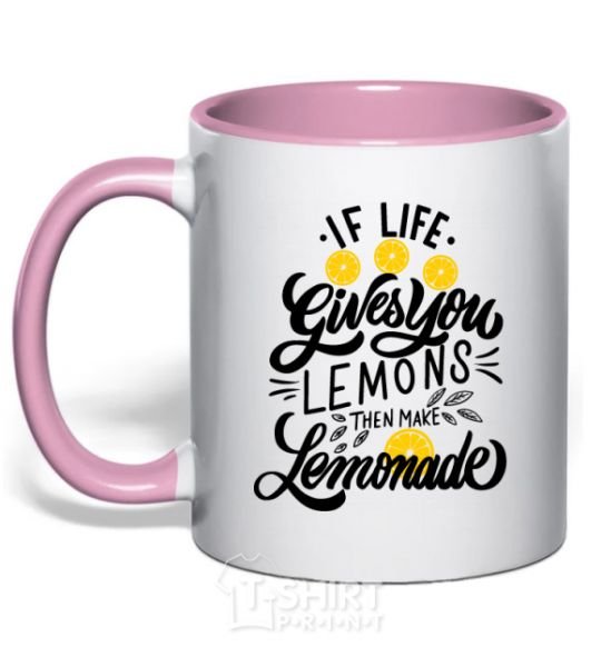 Mug with a colored handle If life gives you lemons then make lemonade light-pink фото