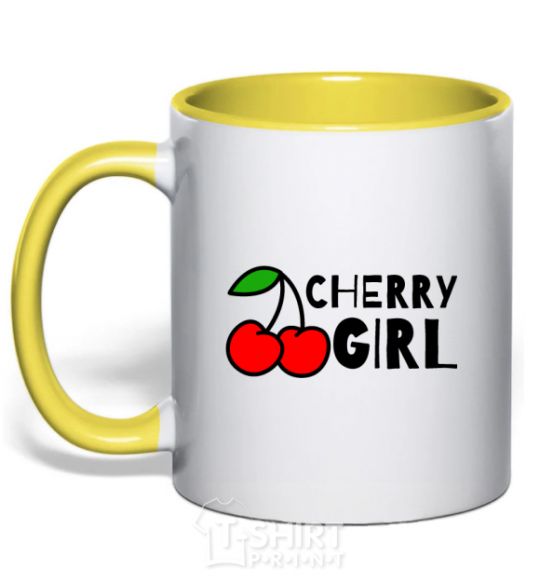 Mug with a colored handle Cherry girl yellow фото