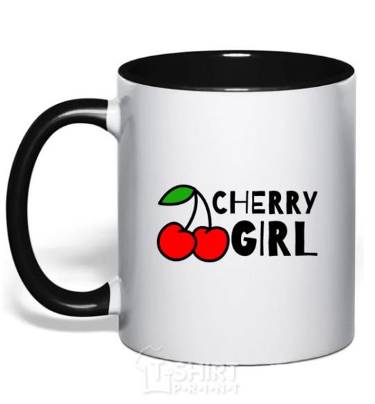 Mug with a colored handle Cherry girl black фото