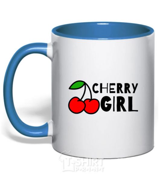 Mug with a colored handle Cherry girl royal-blue фото