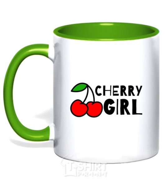 Mug with a colored handle Cherry girl kelly-green фото