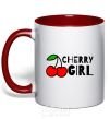 Mug with a colored handle Cherry girl red фото