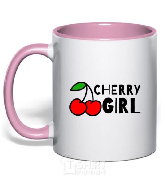 Mug with a colored handle Cherry girl light-pink фото