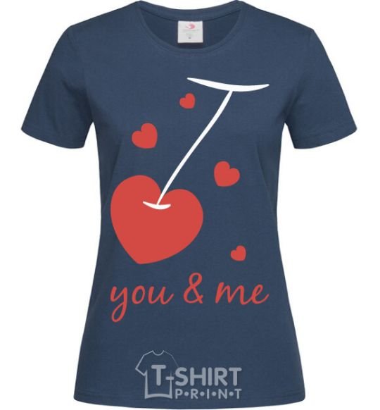 Women's T-shirt You and me cherry heart navy-blue фото