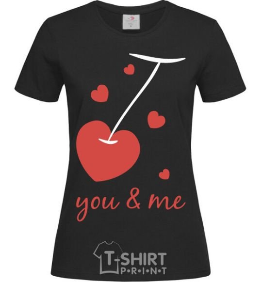 Women's T-shirt You and me cherry heart black фото