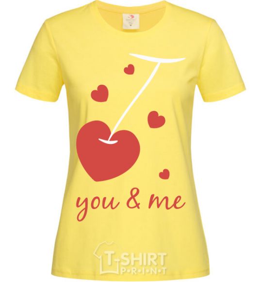 Women's T-shirt You and me cherry heart cornsilk фото