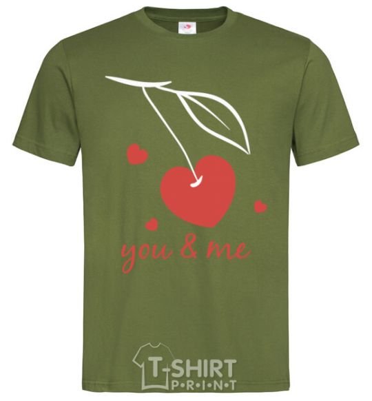 Мужская футболка You and me heart cherry Оливковый фото