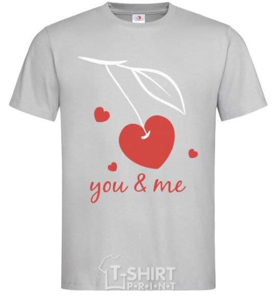 Men's T-Shirt You and me heart cherry grey фото