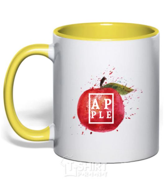 Mug with a colored handle Apple splash yellow фото