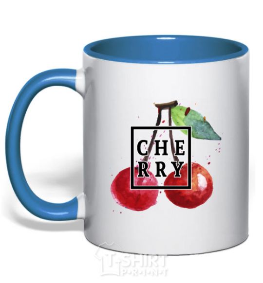 Mug with a colored handle Cherry splash royal-blue фото