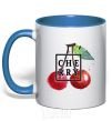 Mug with a colored handle Cherry splash royal-blue фото