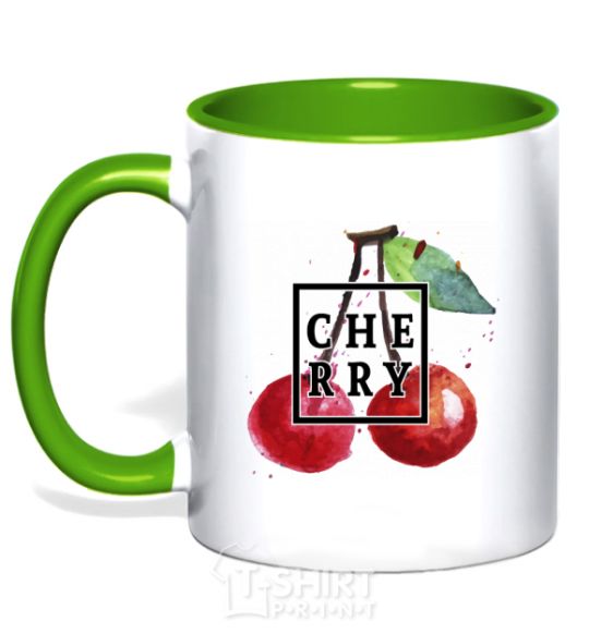 Mug with a colored handle Cherry splash kelly-green фото