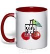 Mug with a colored handle Cherry splash red фото