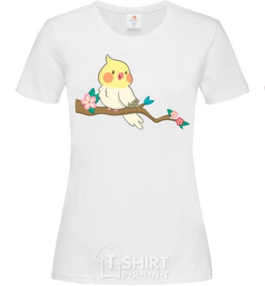 Women's T-shirt Girl parrot White фото