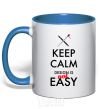 Mug with a colored handle Keep calm design is not easy royal-blue фото