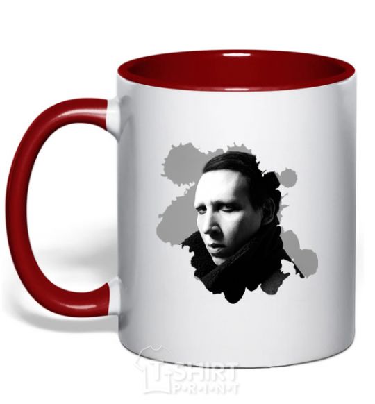 Mug with a colored handle Мэрилин Мэнсон чб red фото