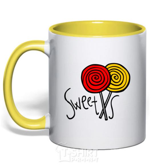 Mug with a colored handle Sweets lolly yellow фото