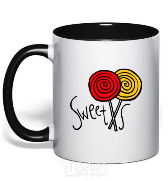 Mug with a colored handle Sweets lolly black фото