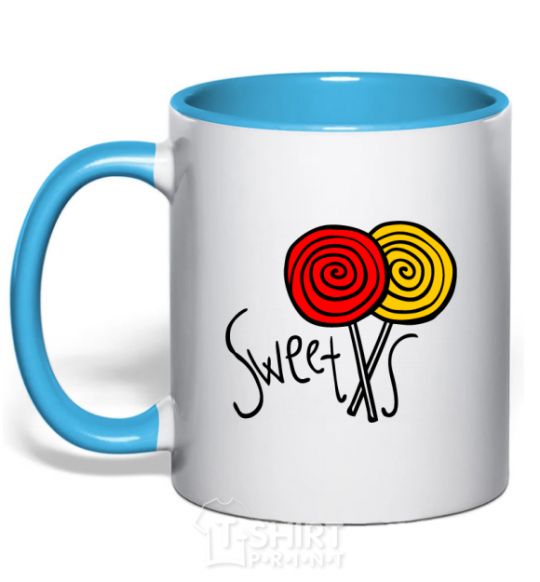 Mug with a colored handle Sweets lolly sky-blue фото