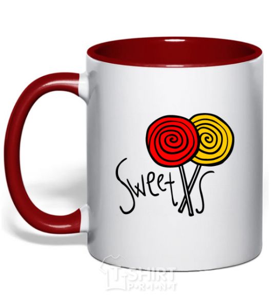 Mug with a colored handle Sweets lolly red фото