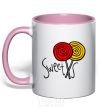 Mug with a colored handle Sweets lolly light-pink фото