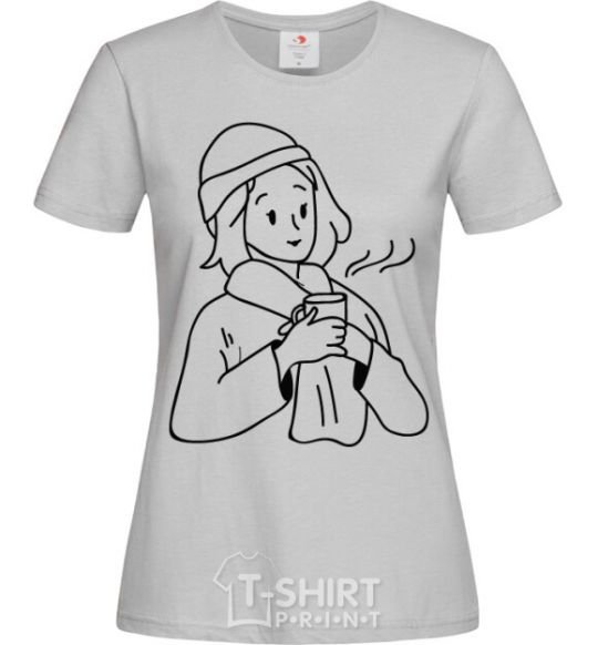 Women's T-shirt The girl in the cap grey фото