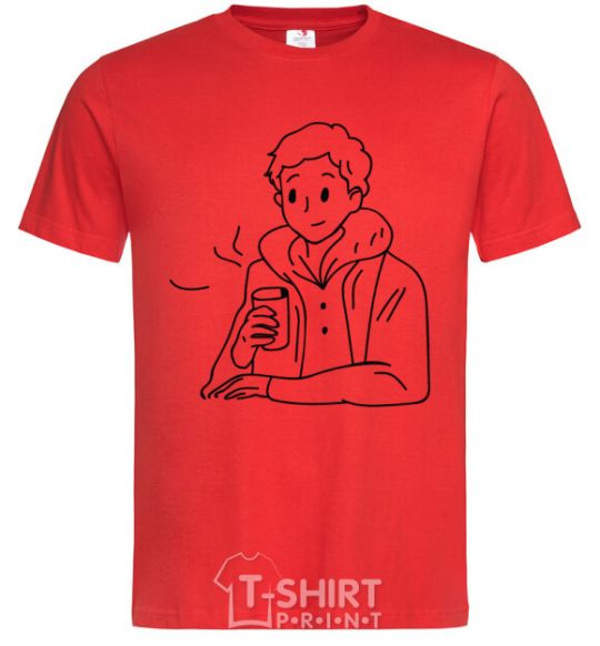 Мужская футболка Мужчина с кружкой Красный фото