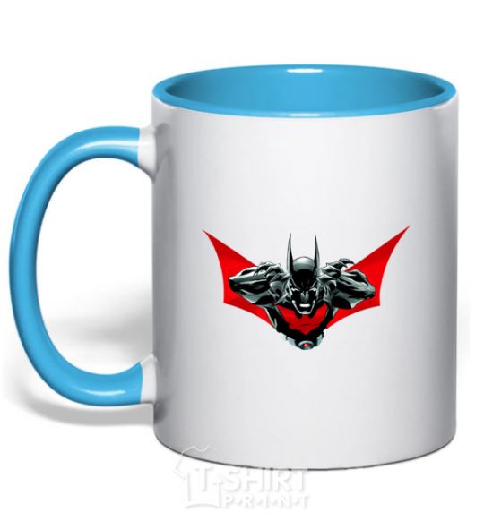 Mug with a colored handle Angry batman sky-blue фото