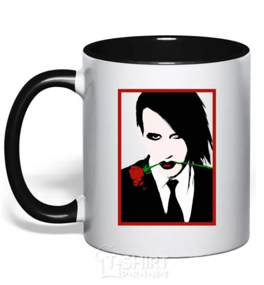 Mug with a colored handle Marilyn Manson black and red black фото