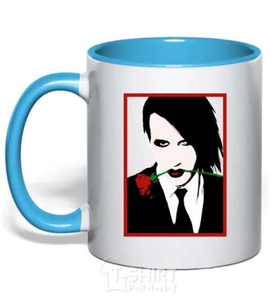 Mug with a colored handle Marilyn Manson black and red sky-blue фото