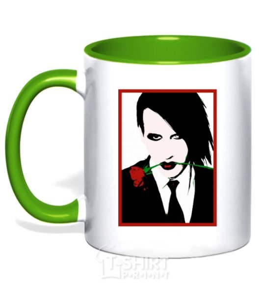 Mug with a colored handle Marilyn Manson black and red kelly-green фото