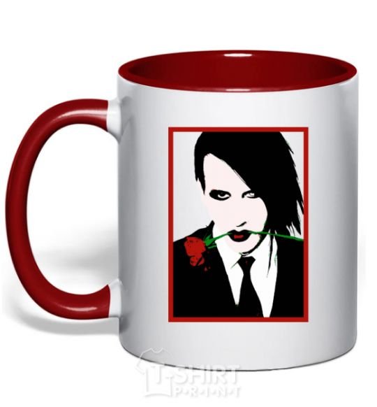 Mug with a colored handle Marilyn Manson black and red red фото