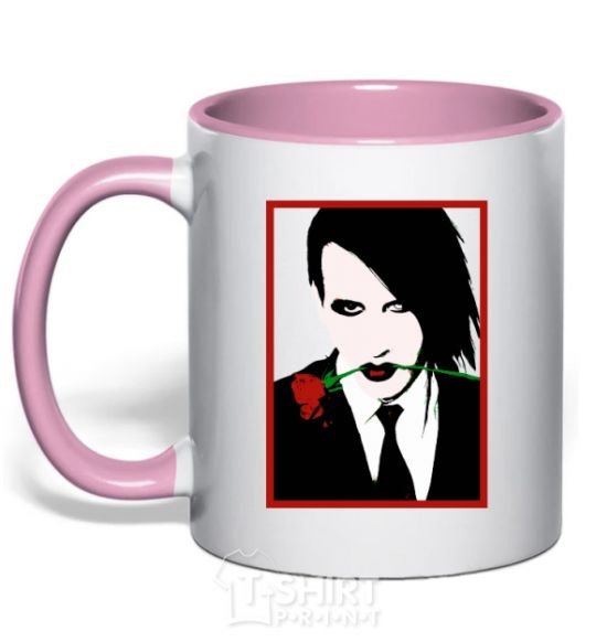 Mug with a colored handle Marilyn Manson black and red light-pink фото