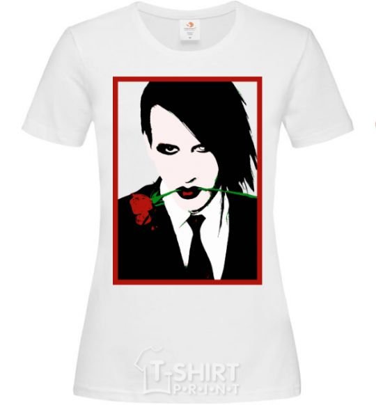 Women's T-shirt Marilyn Manson black and red White фото