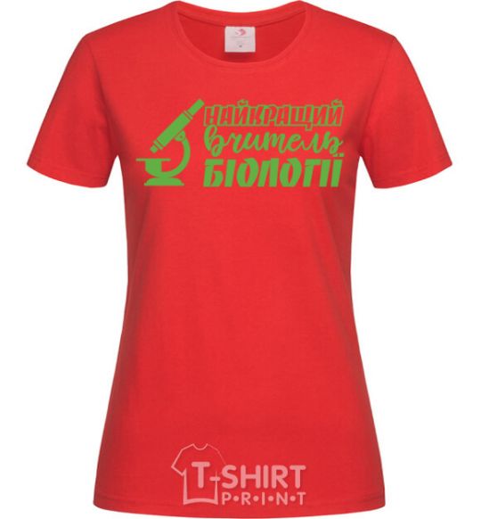 Women's T-shirt Best biology teacher microscope red фото