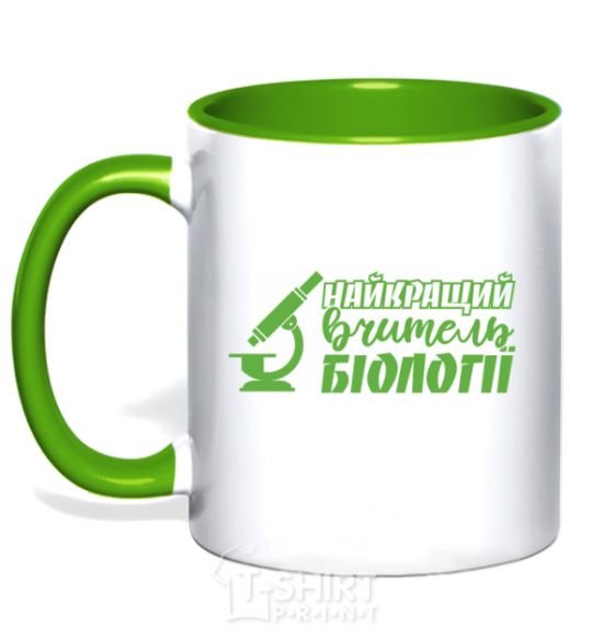 Mug with a colored handle Best biology teacher microscope kelly-green фото