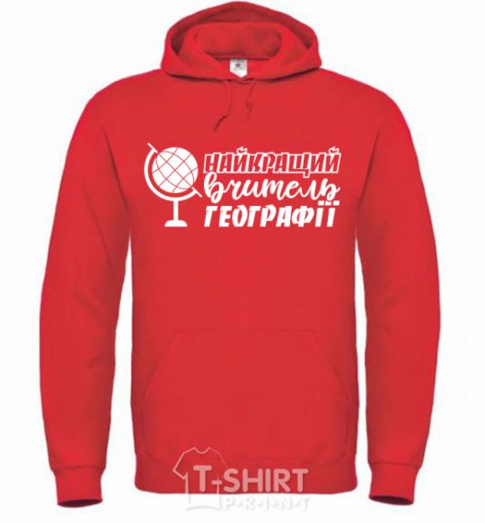 Men`s hoodie The best geography teacher globe bright-red фото