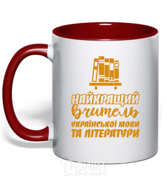 Mug with a colored handle Best teacher of Ukrainian language and literature red фото