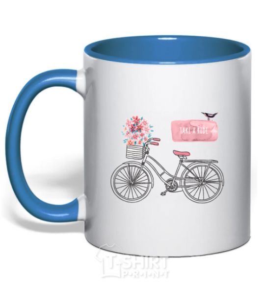 Mug with a colored handle Take a ride bike royal-blue фото