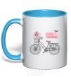 Mug with a colored handle Take a ride bike sky-blue фото