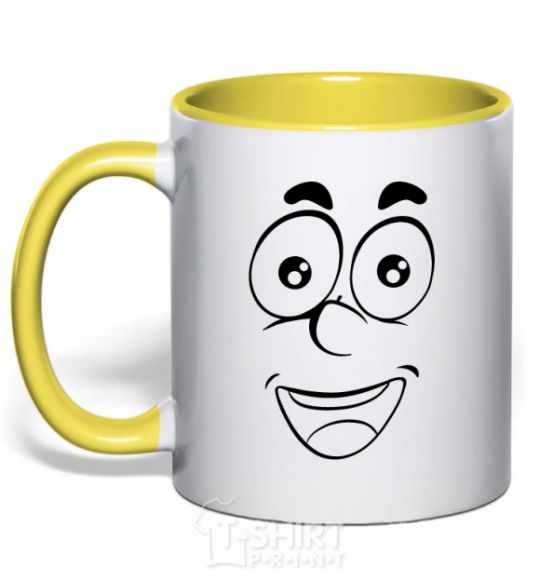 Mug with a colored handle Smile happy yellow фото
