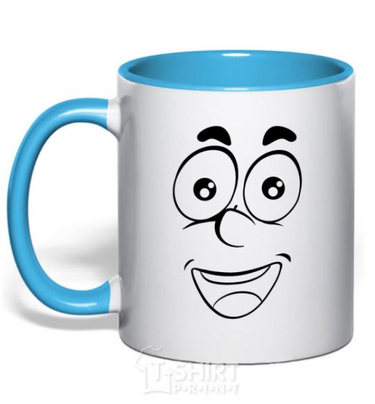 Mug with a colored handle Smile happy sky-blue фото