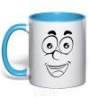 Mug with a colored handle Smile happy sky-blue фото