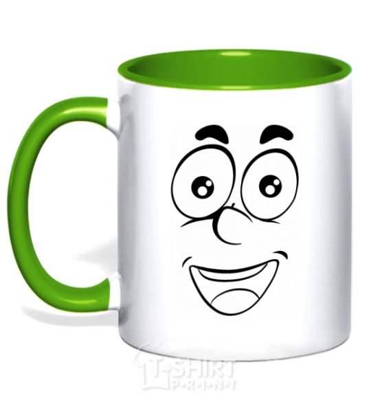 Mug with a colored handle Smile happy kelly-green фото