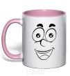 Mug with a colored handle Smile happy light-pink фото
